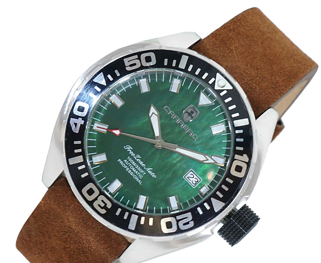 LeChateau, Men's Automatic NH35-24 JEWEL Mov't, GREEN MOP- Dial - Black Bezel, Brown Sued Leather  Band, C1S8925-GN_LBN - MSRP: $2,388.00 - photo 1