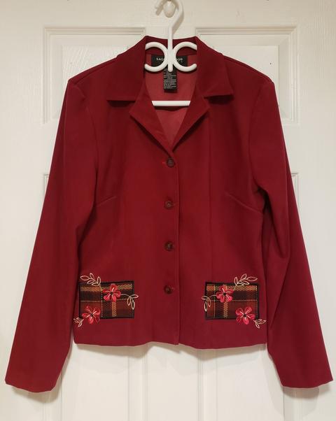 Vintage SAG HARBOR Dress Burgundy Floral Embroidered Women's Blazer Sz S T218
