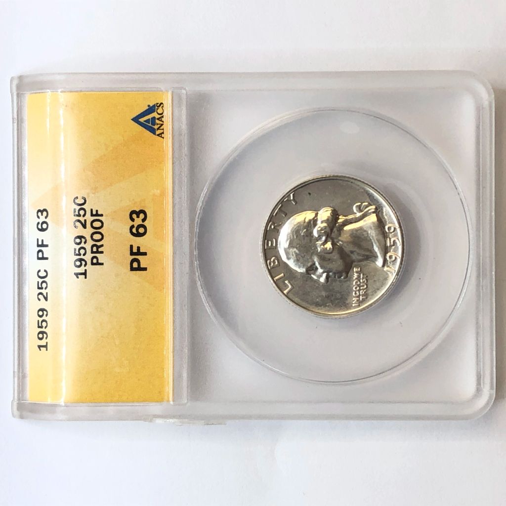 1959 ANACs Graded Silver Quarter Dollar Proof 63 - photo 1