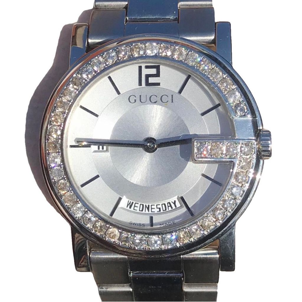 NY Diamond Appraisal Certified Custom Natural Diamond 2.00 Carat Men's White Dial Gucci Day of The Week Date Watch - photo 1