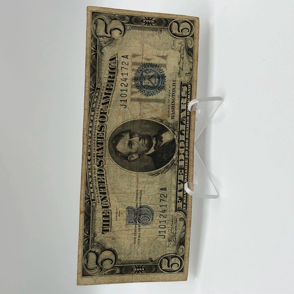 1934 $5 Silver Certificate Mid Grade Missing in God We Trust - photo 1