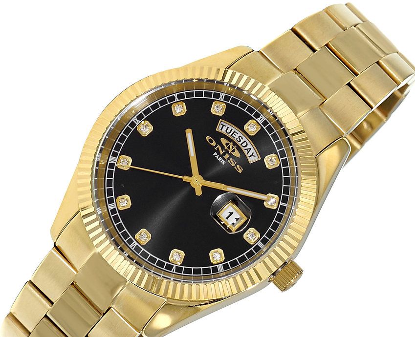 ONISS DAY-DATE WITH SUN RAY BLACK DIAL , ON3881-MGBK , RETAIL AT $345.00 - photo 1