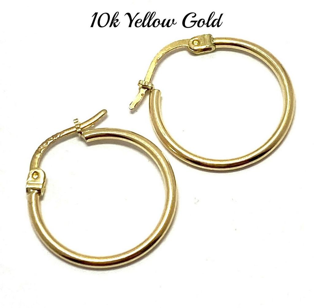 10k Yellow Gold Hoop Earrings 3/4" in Diameter Beautifully Dainty - photo 1