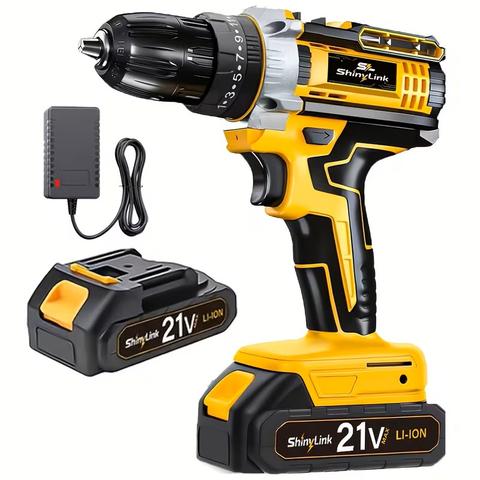 21V Home Multi-Purpose Cordless Drill Tool Set - Rechargeable Cordless Drill ToolBox Set, Equipped With 1 Battery, Screwdriver, Tape Measure, Bit Set, ToolBox Set,
