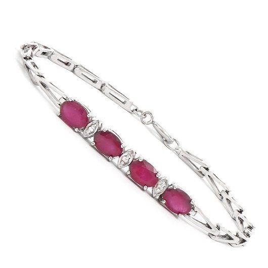 4.08 ctw Natural Ruby & Diamonds Rhodium Plated Designer Bracelet - photo 1