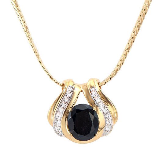 6.12 Cts Natural Black Sapphire Diamond 18K Gold Plated Designer Pendant Necklace - photo 1