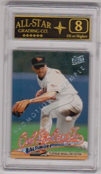 Graded 8 - Cal Ripken Jr. 1997 Fleer Ultra Platinum Medallion Edition Promotional Sample #P11 Card - photo 1