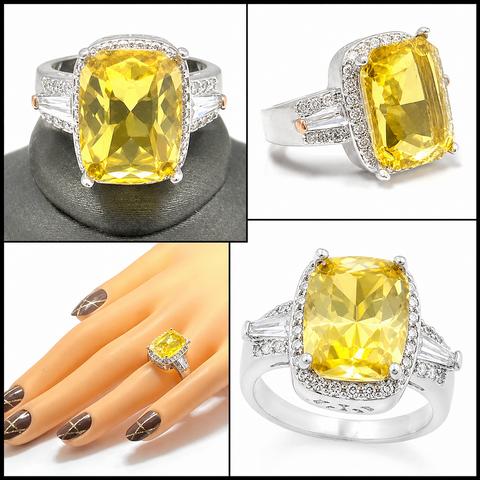 9.05CTW Yellow & White Topaz Halo Ring 14K Gold Overlay Sz 8 β 5.1g