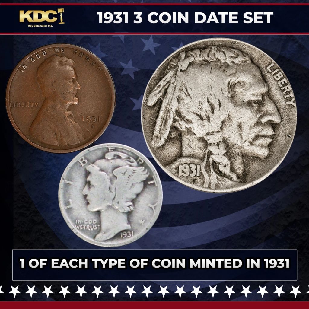 1931 5 Coin Date Set, 1 Of Each Type Of Coin Minted in 1931 - photo 1