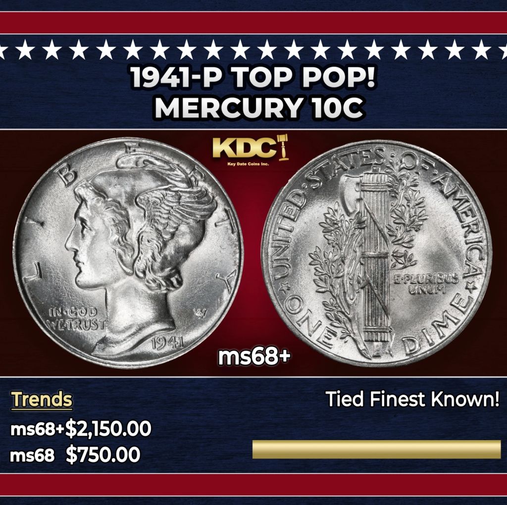 1941-p Mercury Dime TOP POP! 10c ms68+ SEGS - photo 1