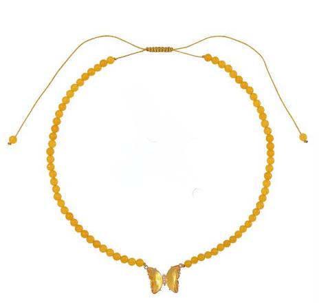 No Reserve Yellow Quartzite Buttlerfly Necklace