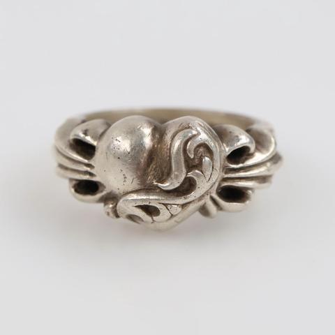 Chrome Hearts Double Floral Cross Heart Silver Ring