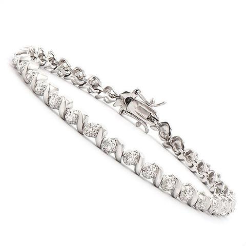 0.27 Ctw Natural Diamonds Rhodium Plated Designer Bracelet