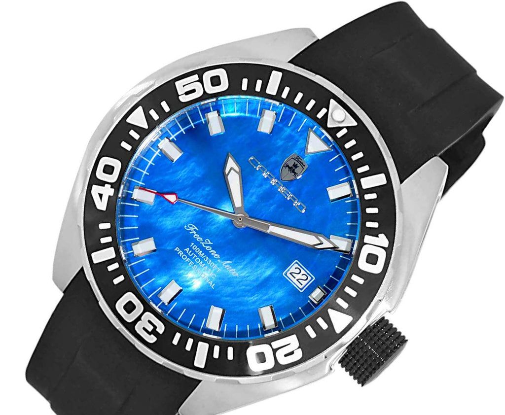 LeChateau, Men's Automatic NH35-24 JEWEL Mov't, Blue MOP- Dial - Black Bezel, Silicon Band, C1S8925-BU - MSRP: $2,388.00 - photo 1
