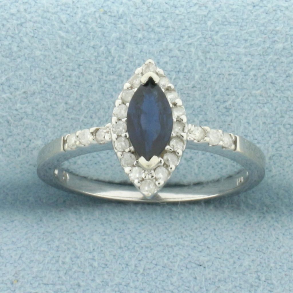 Sapphire and Diamond Halo Ring in 14k White Gold - photo 1