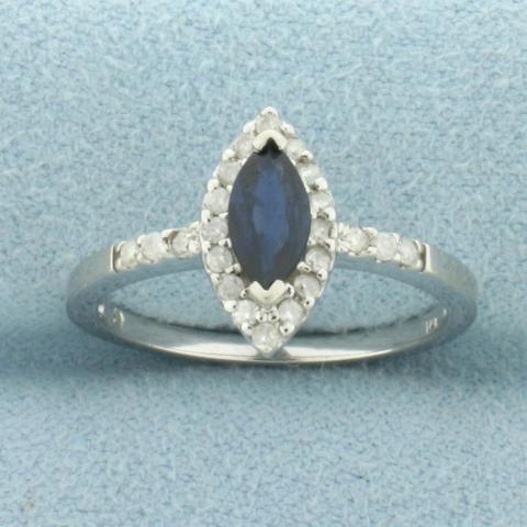 Sapphire and Diamond Halo Ring in 14k White Gold