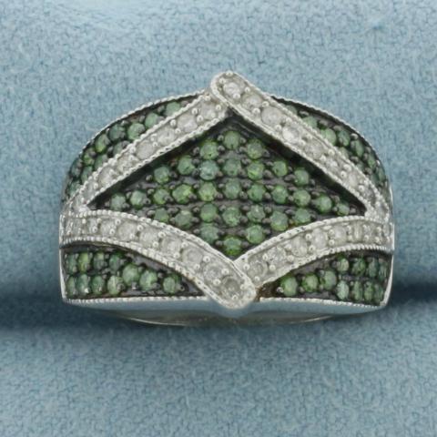 Green and White Diamond Pave Ring in 10k White Gold
