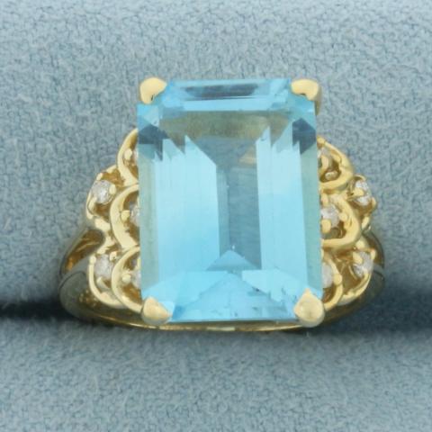 Blue Topaz and Diamond Ring in 14k Yellow Gold
