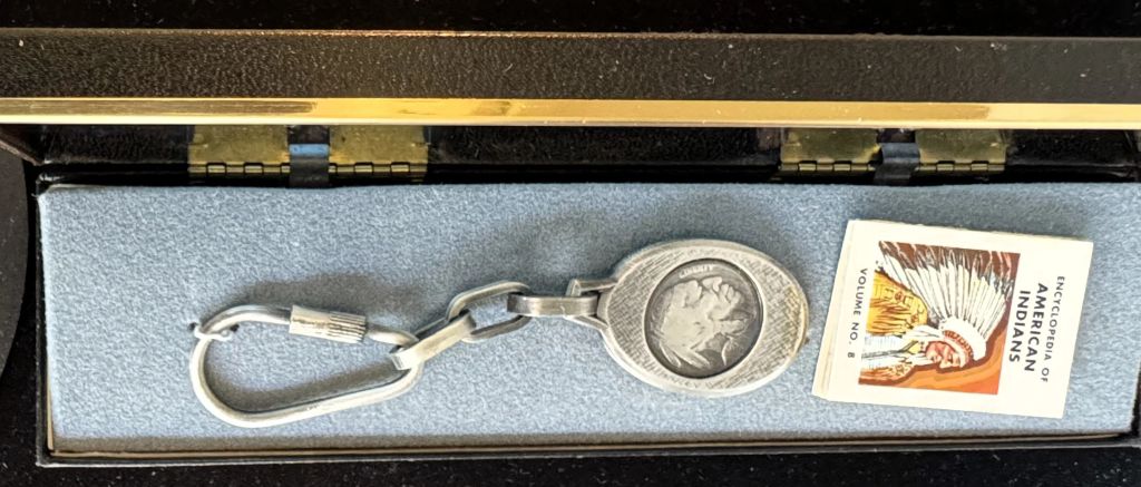 AMERICAN INDIANS ENCYLOPEDIA BOOKLET AND A BUFFALO NICKEL COIN IN A NICE KEY CHAIN HOLDER IN A CASE - photo 1