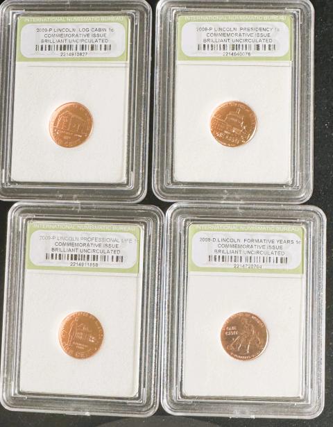 4 GRADED VARIOUS DATES COMMEMORATIVE LINCOLN CENT GEM COINS