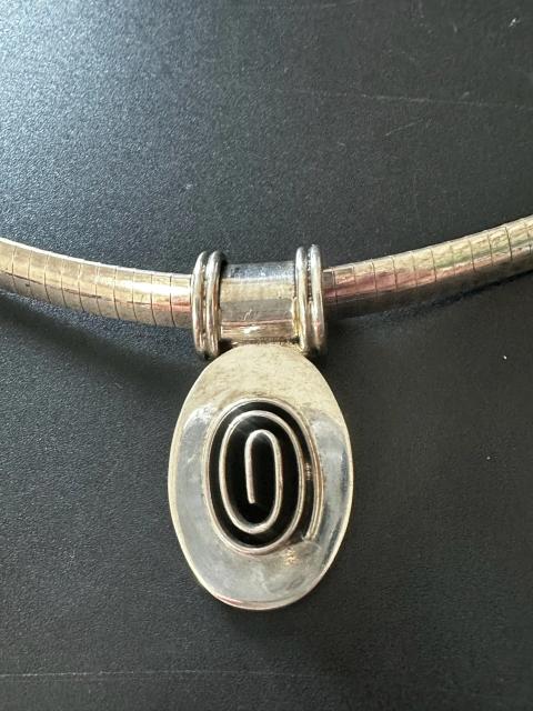 Vintage Juan Sandoval Vasquez (Taxco) Sterling Silver (925 Mexico) geometric Pendant on Omega Chain (approx 16")