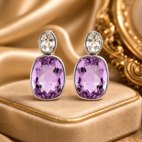 925 Sterling Silver 42.70 Ct Cushion Amethyst Earrings