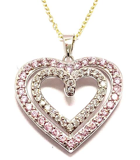 .925 Sterling Silver Chain 3.00ctw Pink Topaz & Diamonique Diamond Heart Necklace