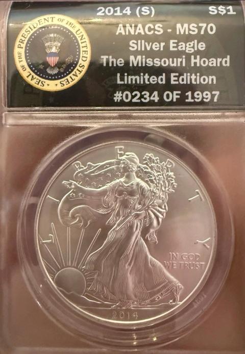American Silver Eagle 2014-(S) MS70 Limited Edition #234 of 1997. Missouri Hoard ANACS