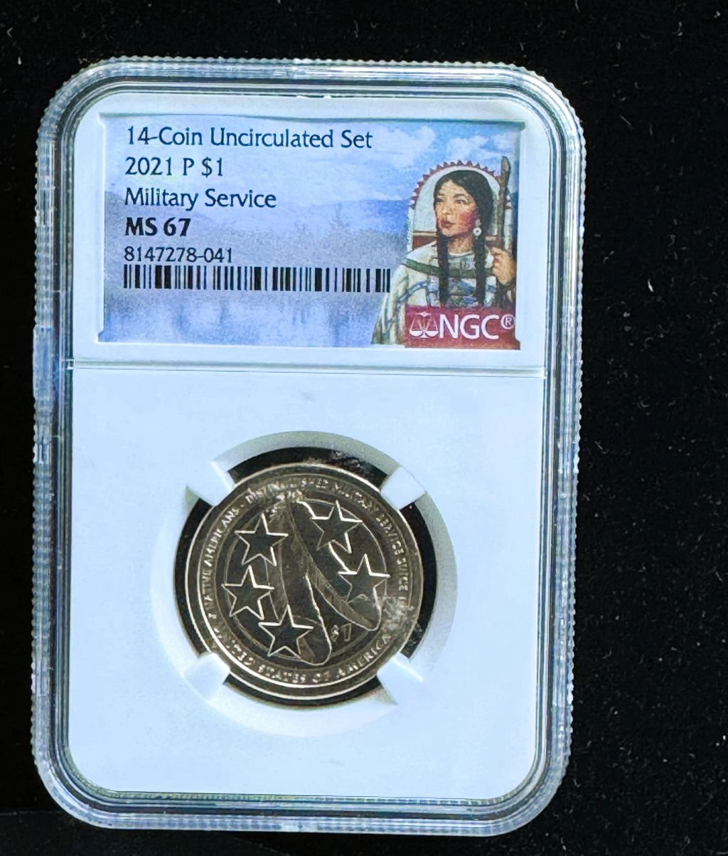 2021-P GOLDEN SACAGAWEA $1, NGC GRADED MILITARY SERVICE MS-67, IN THE SLAB - photo 1