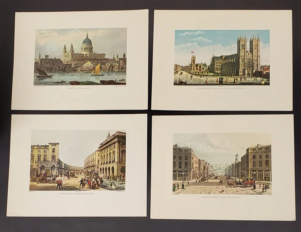 Set of 4 Antique Hand-Colored Aquatint Engravings - Iconic London Scenes by Thomas Hosmer Shepherd (c. 1810s–1830s) - photo 1