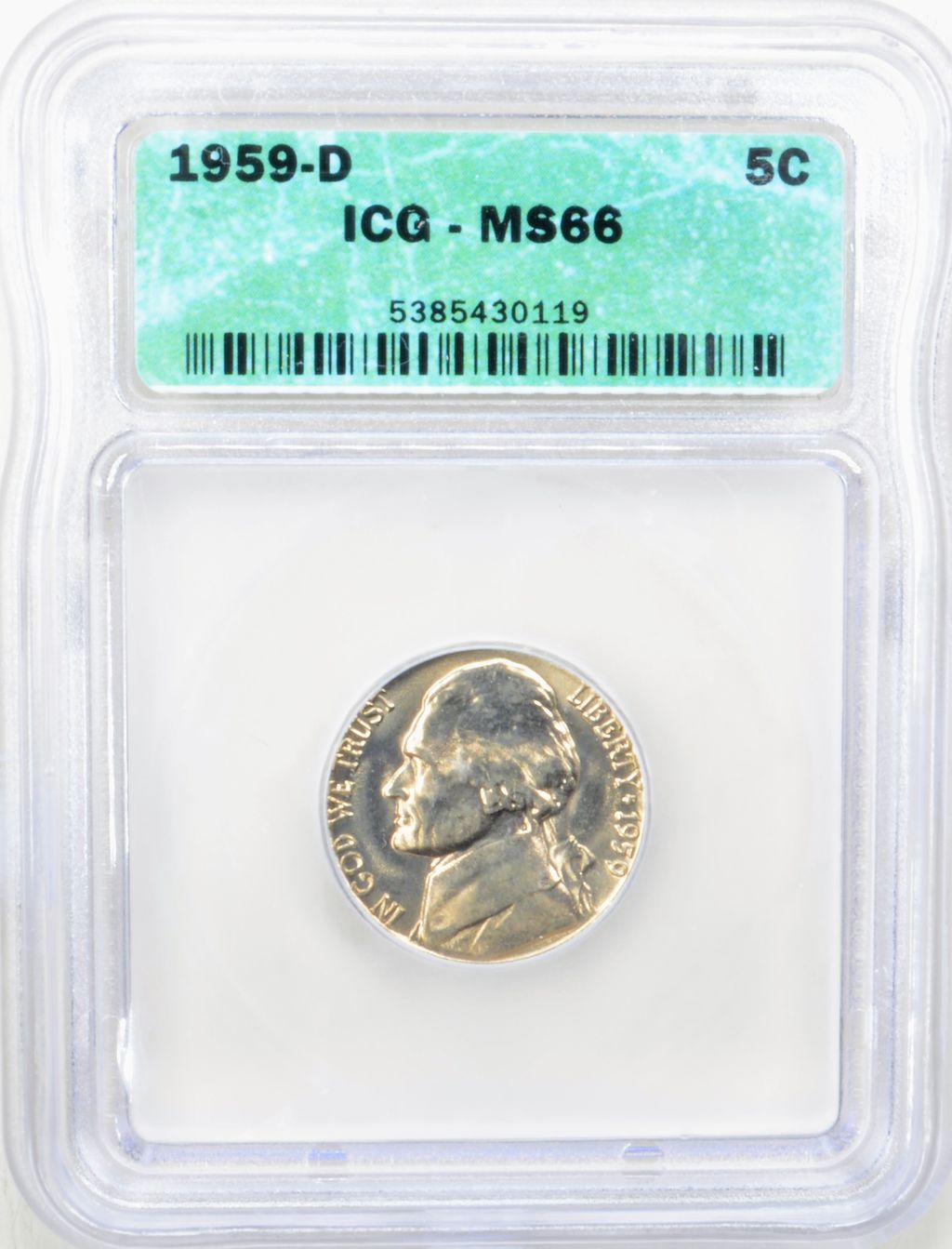 1959-D Jefferson Nickel 5c - ICG MS66 - Greysheet (Wholesale Price) is $40.00 - photo 1