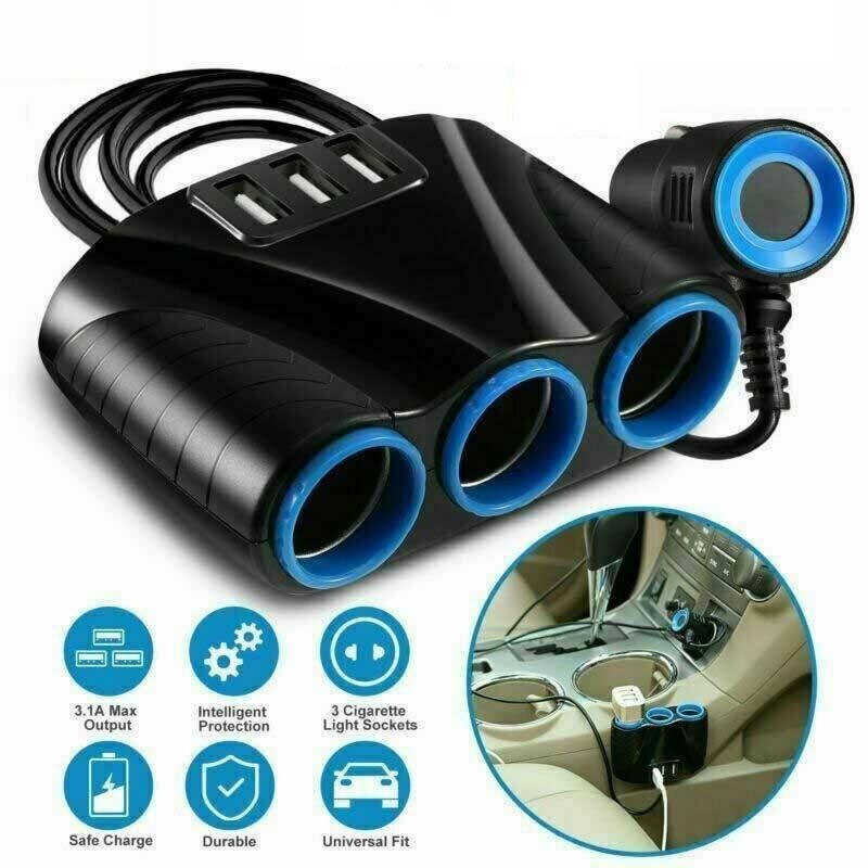 Cigarette Lighter Socket Splitter with 3 USB Ports - photo 1