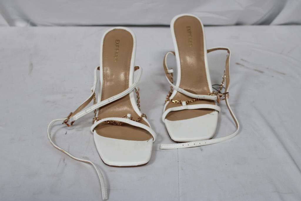 Express Chain Strap High Heel Sandals, White, Size 8 - photo 1