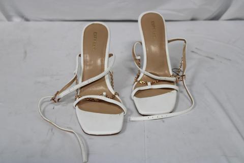 Express Chain Strap High Heel Sandals, White, Size 8