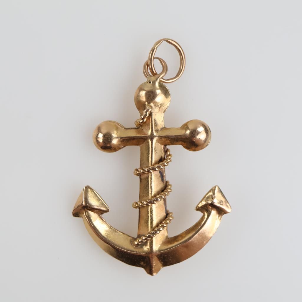 14kt Gold Hollow Anchor Pendant - photo 1