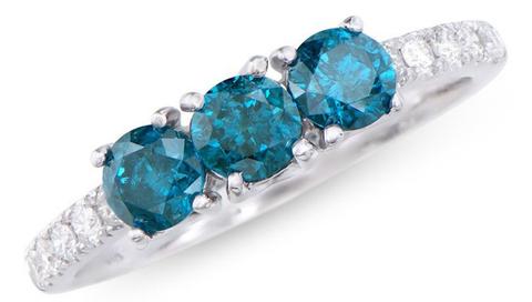$10,395 Value! 1.28 Ct GLS Certified White & London Blue Diamonds 14K Gold Designer Ring