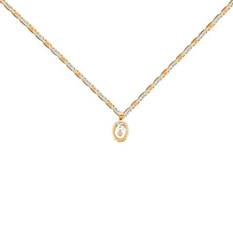 14K Tri Color Gold 15 Years Heart Pendant with 14K Tri Color Gold 1.5mm Valentono Chain - 16 Inch