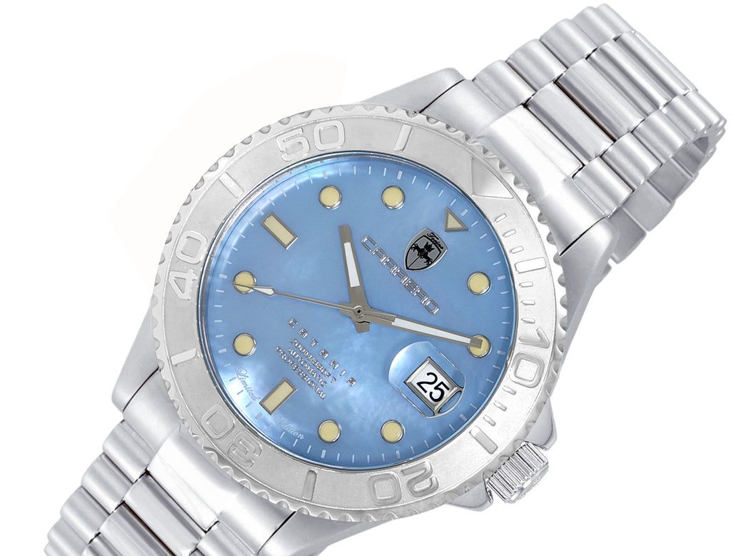 Lechateau Watches Men's Automatic , Blue Mother of Pearl Dial with Exhibition Back- C1S266BU- Retail at (MSRP: $ 2,124.00) - photo 1