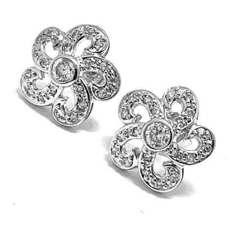 .925 Sterling Silver & 18k White Gold Diamonique Diamond Stud Earrings