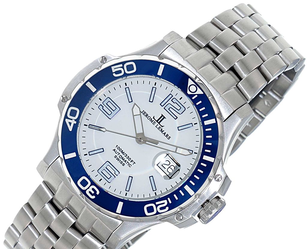 Lechateau, Swiss Made Automatic Movt - 24 Jewel, White -blue Dial Exhibition Back, (MSRP: $1,295.00) - photo 1