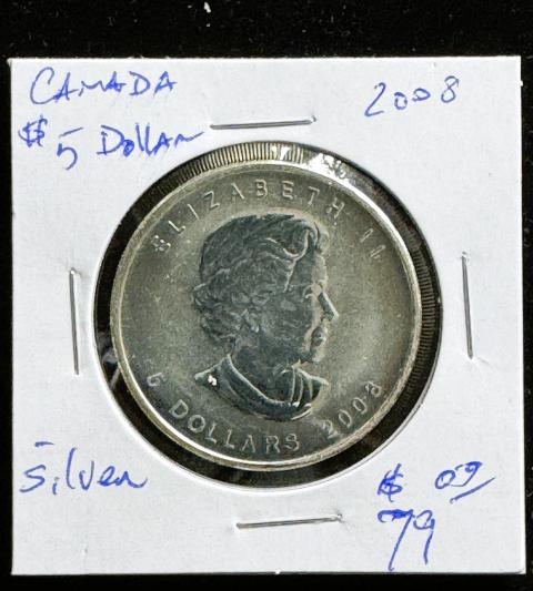 2008 1oz .9999 SILVER ARGENT PUR CANADIAN $5 DOLLARS GEM COIN, HARD TO PHOTO