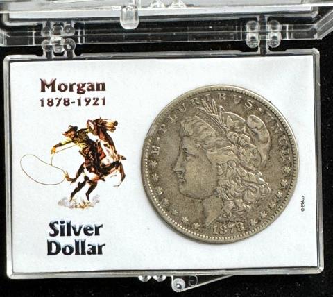 1878-S MORGAN SILVER DOLLAR COIN, IN A CASE