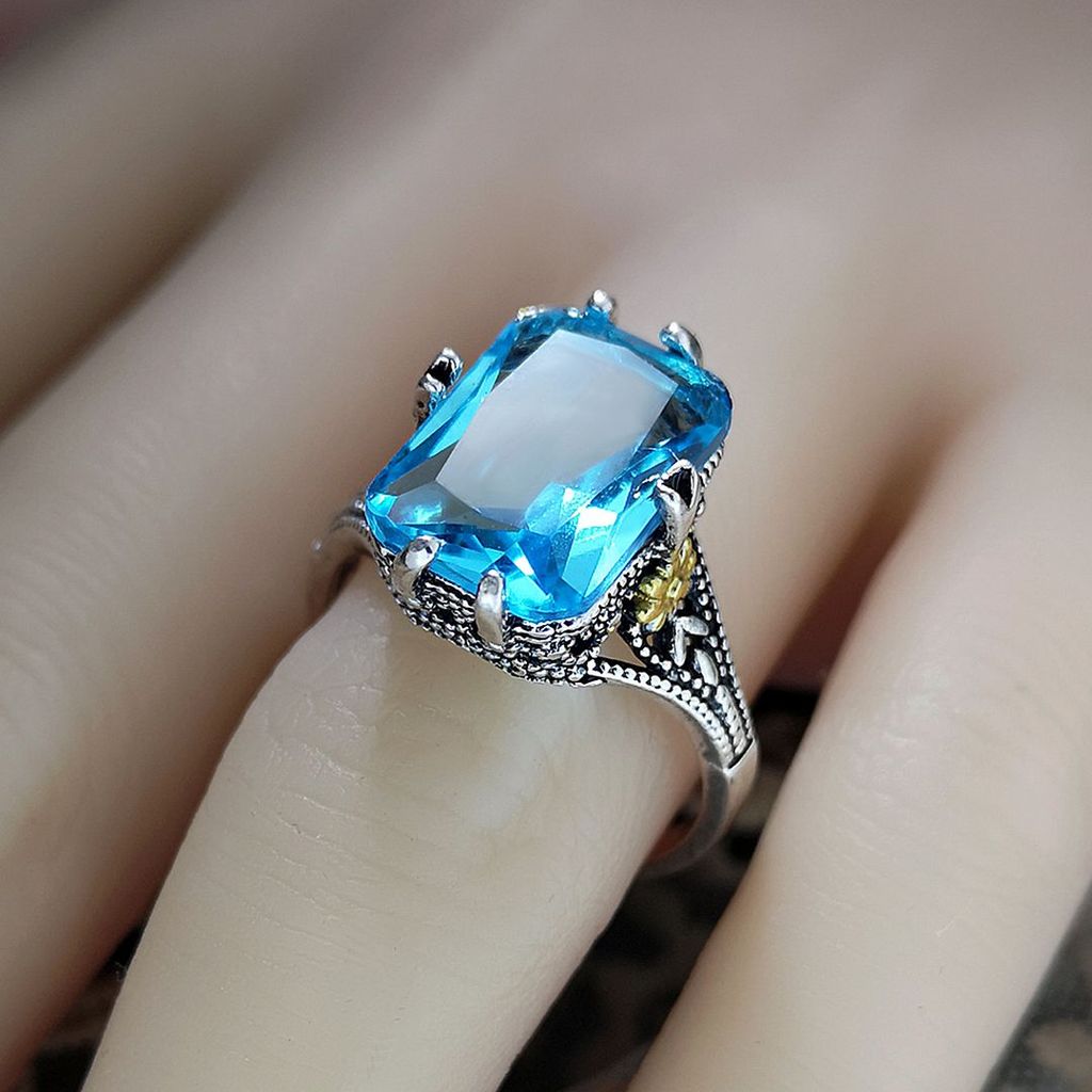 12.00ctw Blue Topaz 18k White Gold Overlay Ring - photo 1