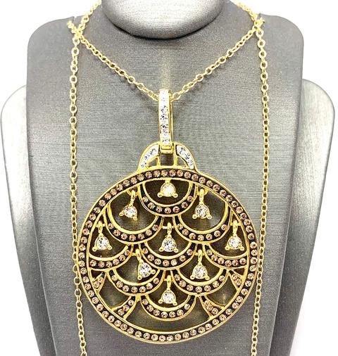 18k Yellow Gold & Jewelry Bronze 2.00ctw Cognac & White Crystal Necklace