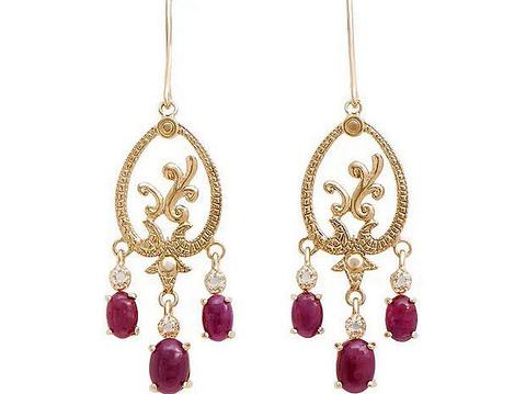 4.59 Cts Natural Diamond Ruby Sterling Silver Designer Earrings MSRP $1695!