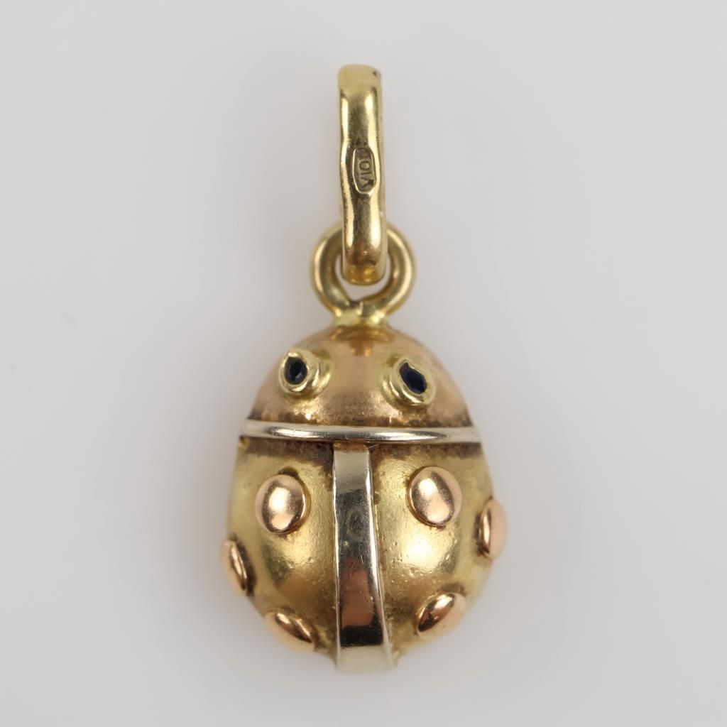 18kt Gold Tri-color Black Stone Hollow Ladybug Pendant - photo 1