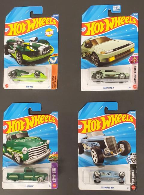 Hot Wheels Lot of 4 - Mod Mill, Hako Type D, La Troca & '33 Ford Lo Boy - NIP