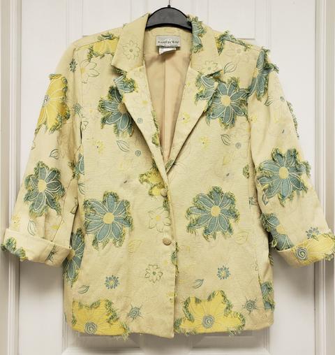 VTG Bantry Bay by Tina Camato Floral Embroidered Fringed Embellishment 3-Buttoned Front 3/4 Sleeves Women's Blazer Sz L Canada