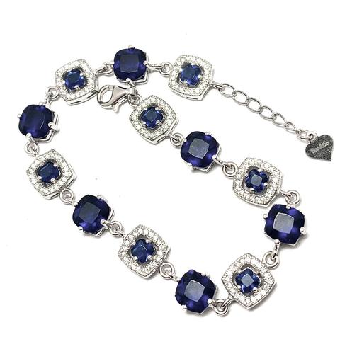 SAM & CO 18k Gold & .925 Sterling Silver 0.75ctw Diamonique Diamond & 14.95ctw Sapphire Tennis Bracelet