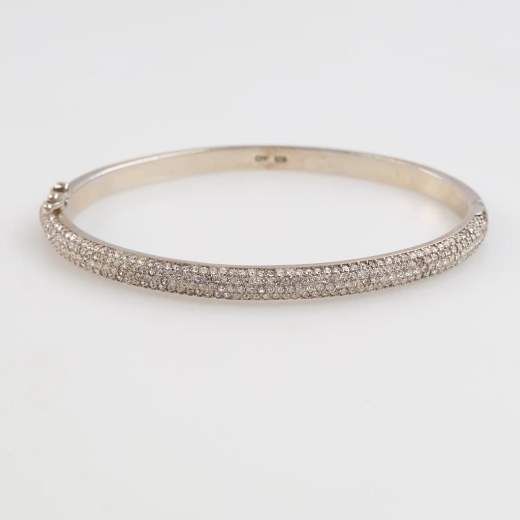 Silver Clear Stone Hinged Bracelet - photo 1